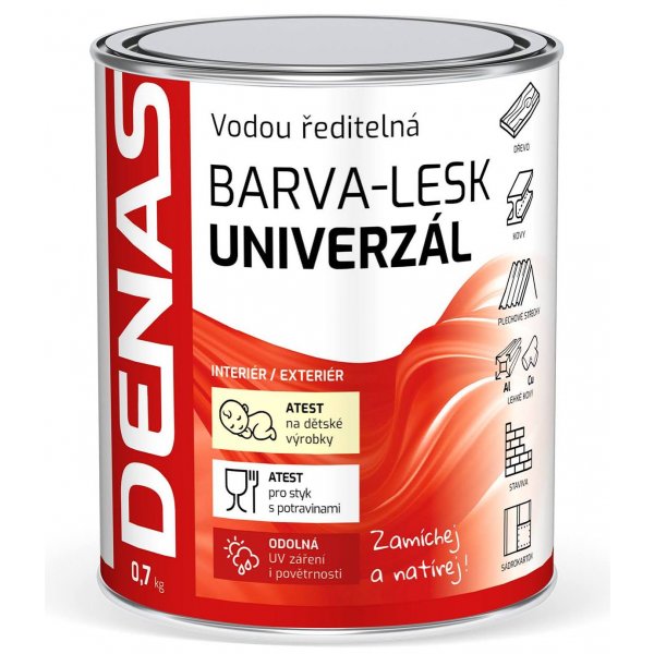 Vrchní barva DENAS UNIVERZÁL LESK - 0,7 kg - 0110 světle šedá